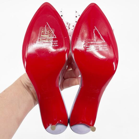 Christian Louboutin Aqua Strass 80 PVC Pink Crystal Bow Pointed Toe Mules EU 38 - Picture 8 of 10